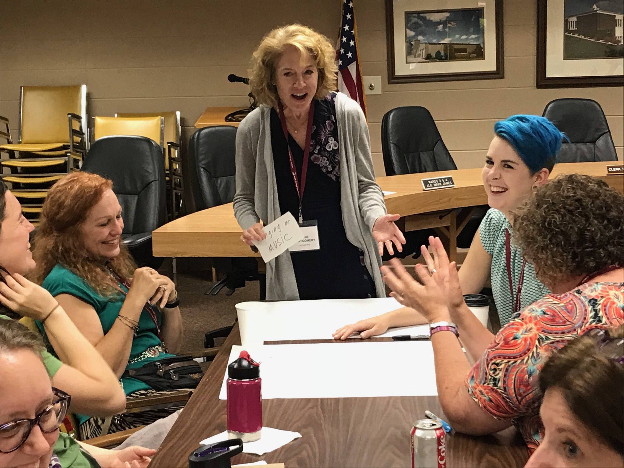 Annie Montgomery talks with Dodgeville, WI librarians during creative aging programming training.