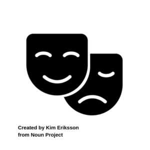 Black and white version of drama masks. Created by Kim Eriksson from Noun Project.
