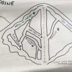 This is a drawing of a ski hill with all of the runs named after John Prine Songs. Art by singer/songwriter, Jefferson Hamer.