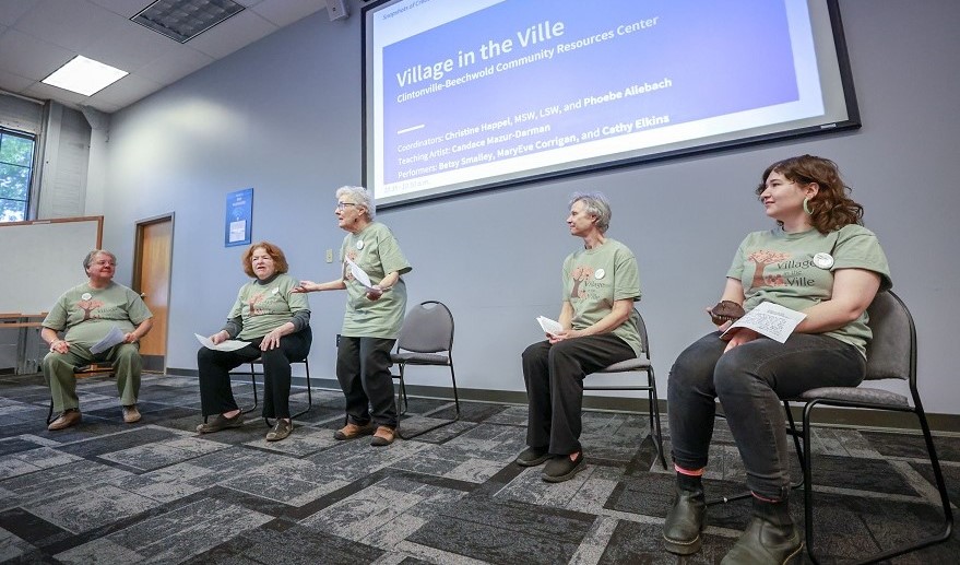 A group of older adults performing improv at the Ohio Arts Council's Creative Aging Summit.