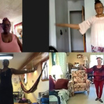 Four female dancers perform a dance to a waltz from their living rooms.